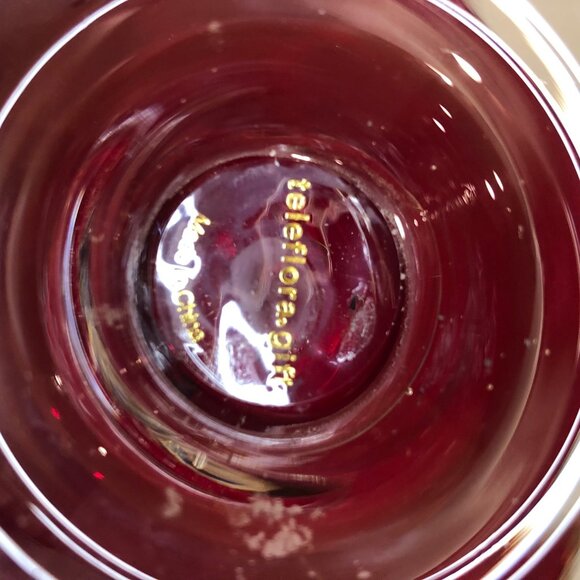 Beautiful 9" Red Scalloped Glass Bowl with clear pedestal Stand VTG - Picture 5 of 8